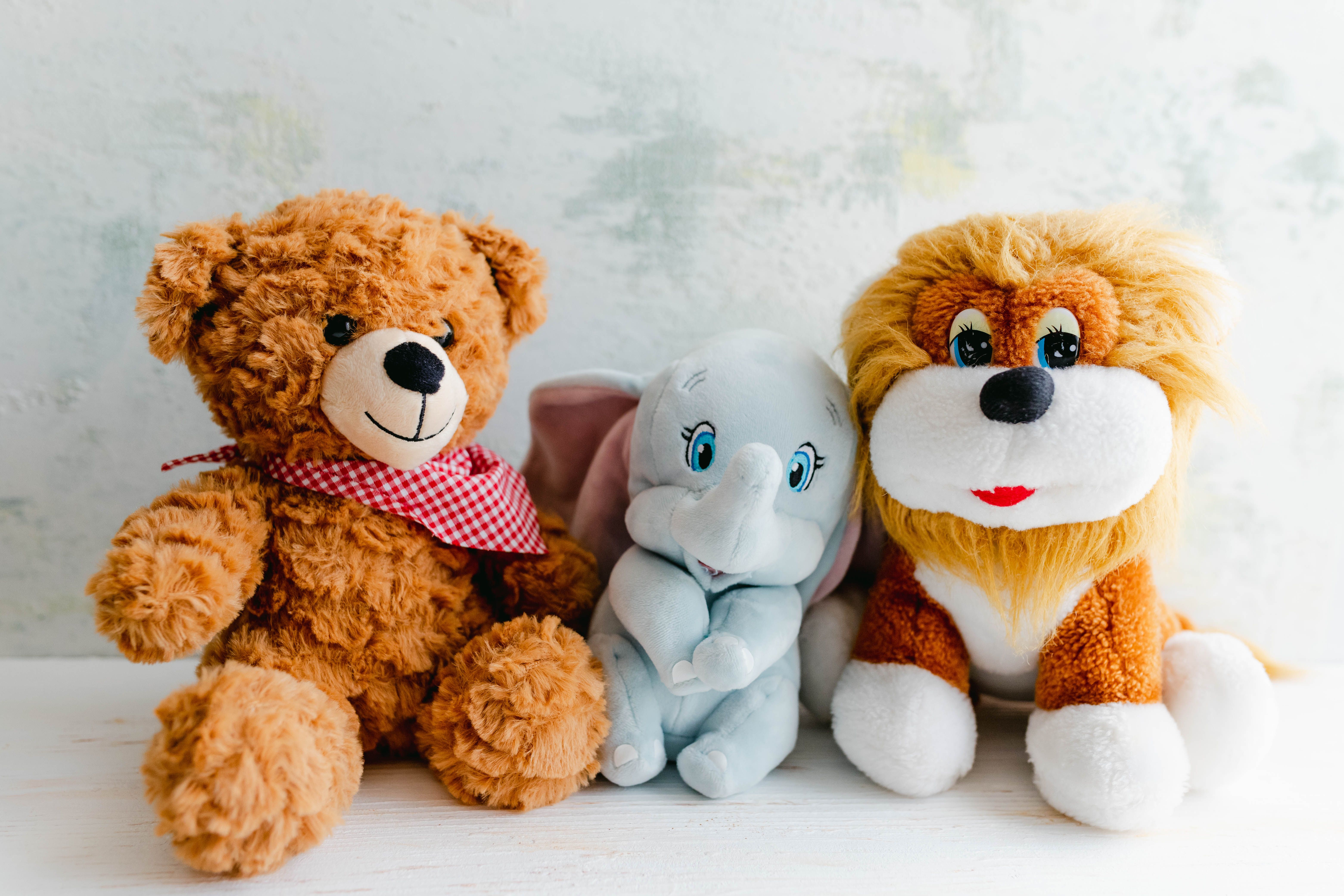 Colourful plush toy animals